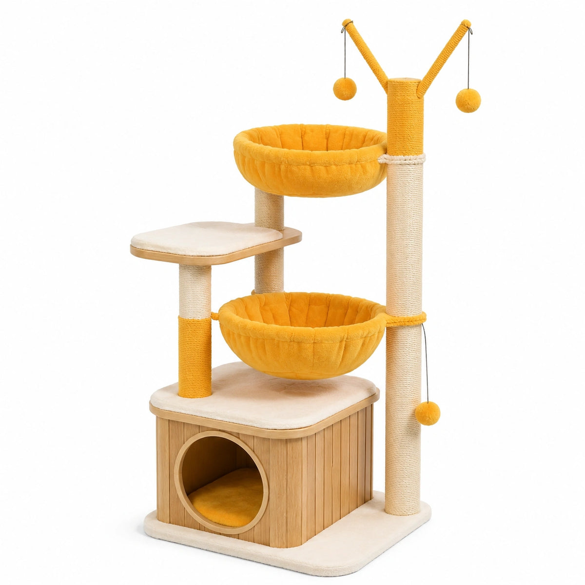 Árbol para Gatos de Madera y Sisal Beige/Amarillo