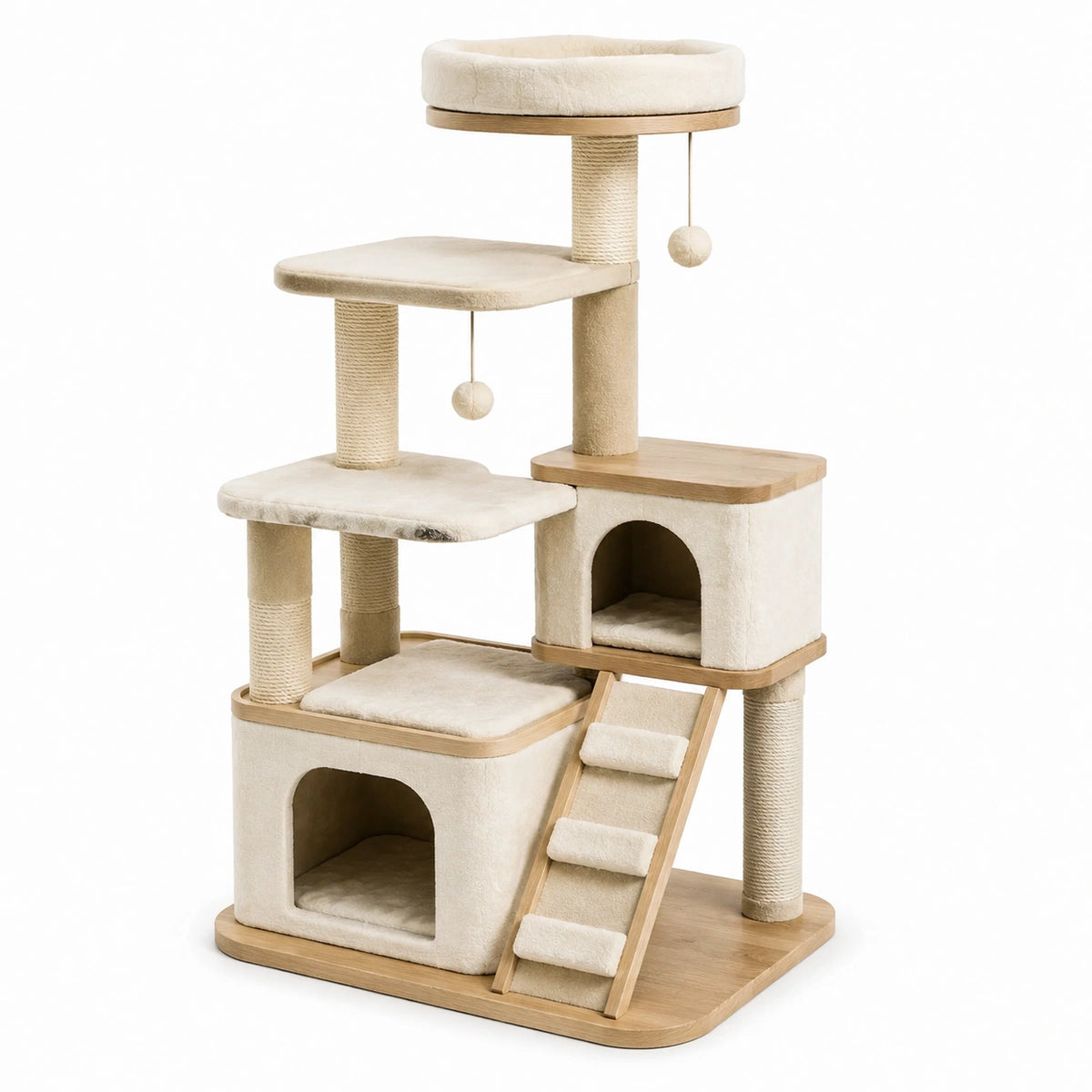 Árbol para gatos de madera y poliéster beige con rascadores de sisal