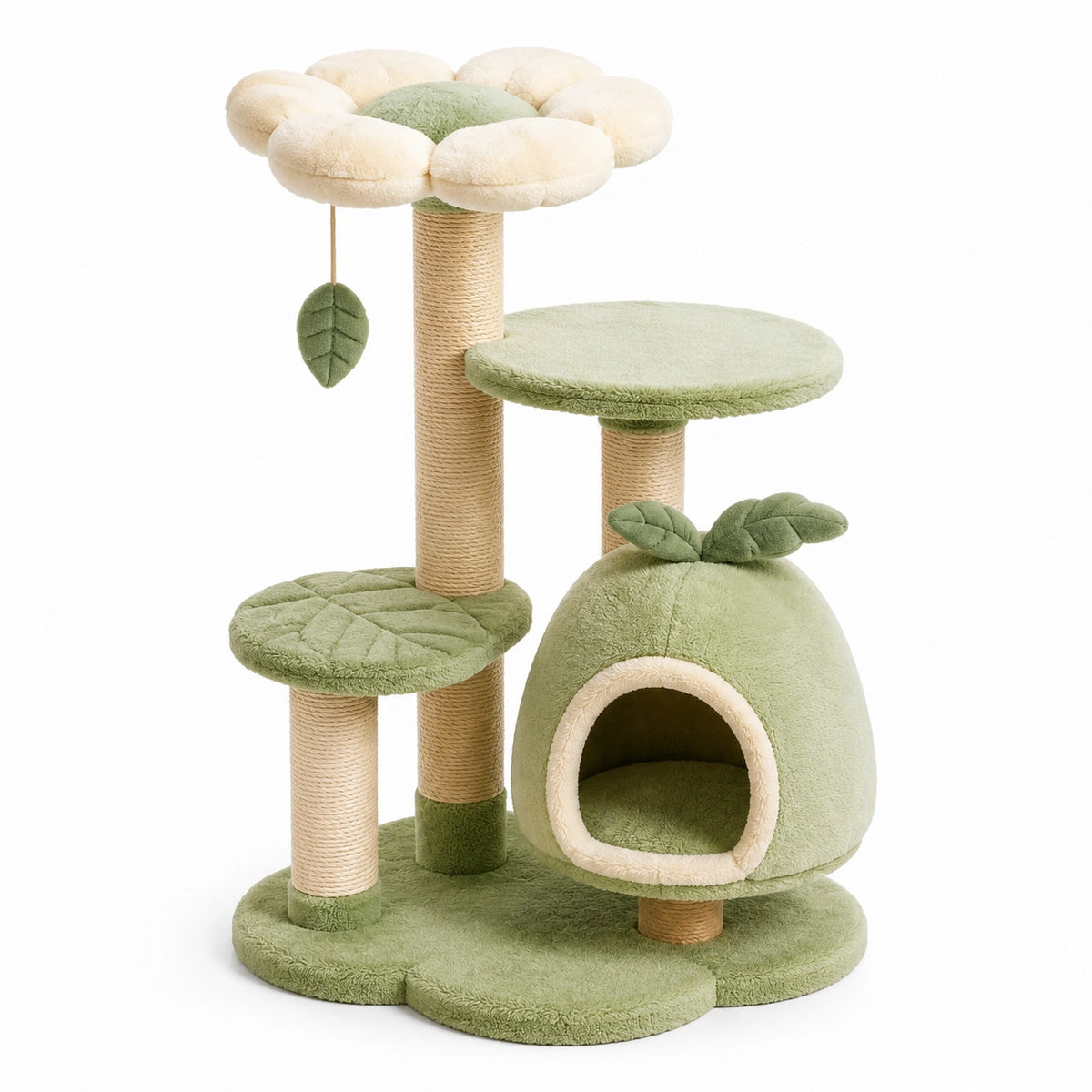 Árbol para gatos de felpa y sisal verde y beige 73cm