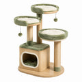 Árbol para gatos de madera con plataformas y casa acolchada verde/beige