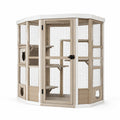 Jaula de madera para gatos con malla metálica galvanizada beige