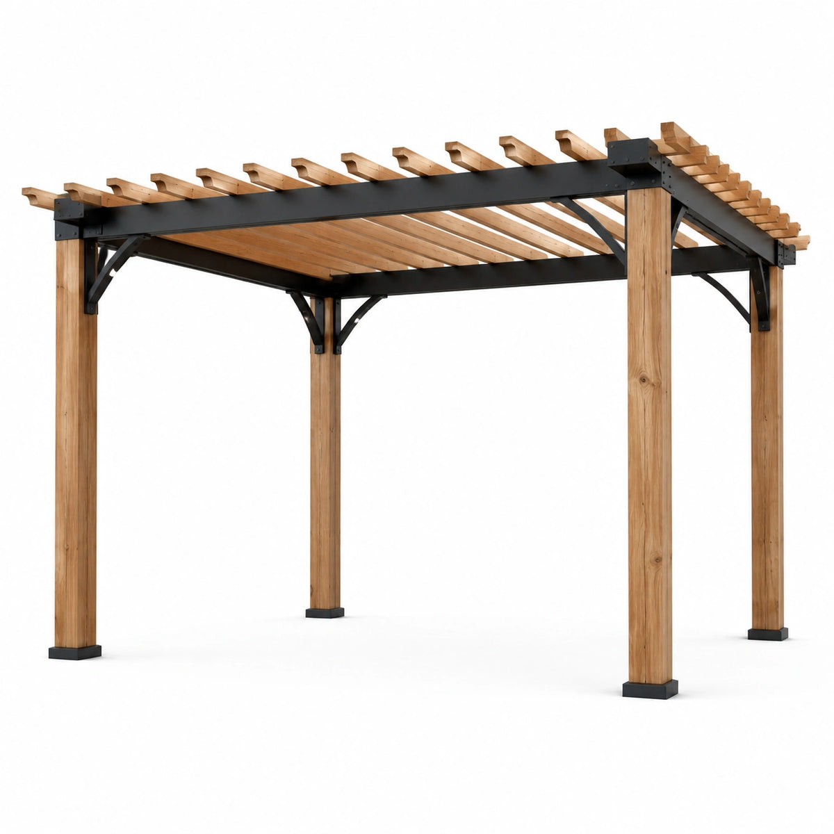 Pérgola de Madera de Pino con Estructura de Acero Negra 300x400 cm