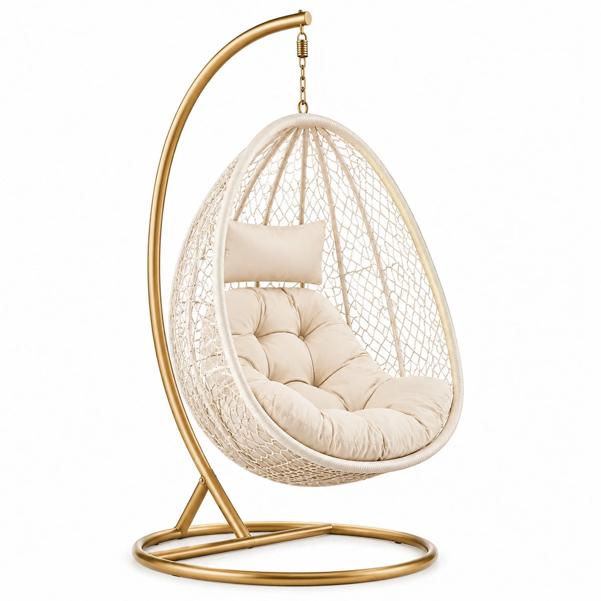 Sillón Colgante de Ratán con Cojín Beige