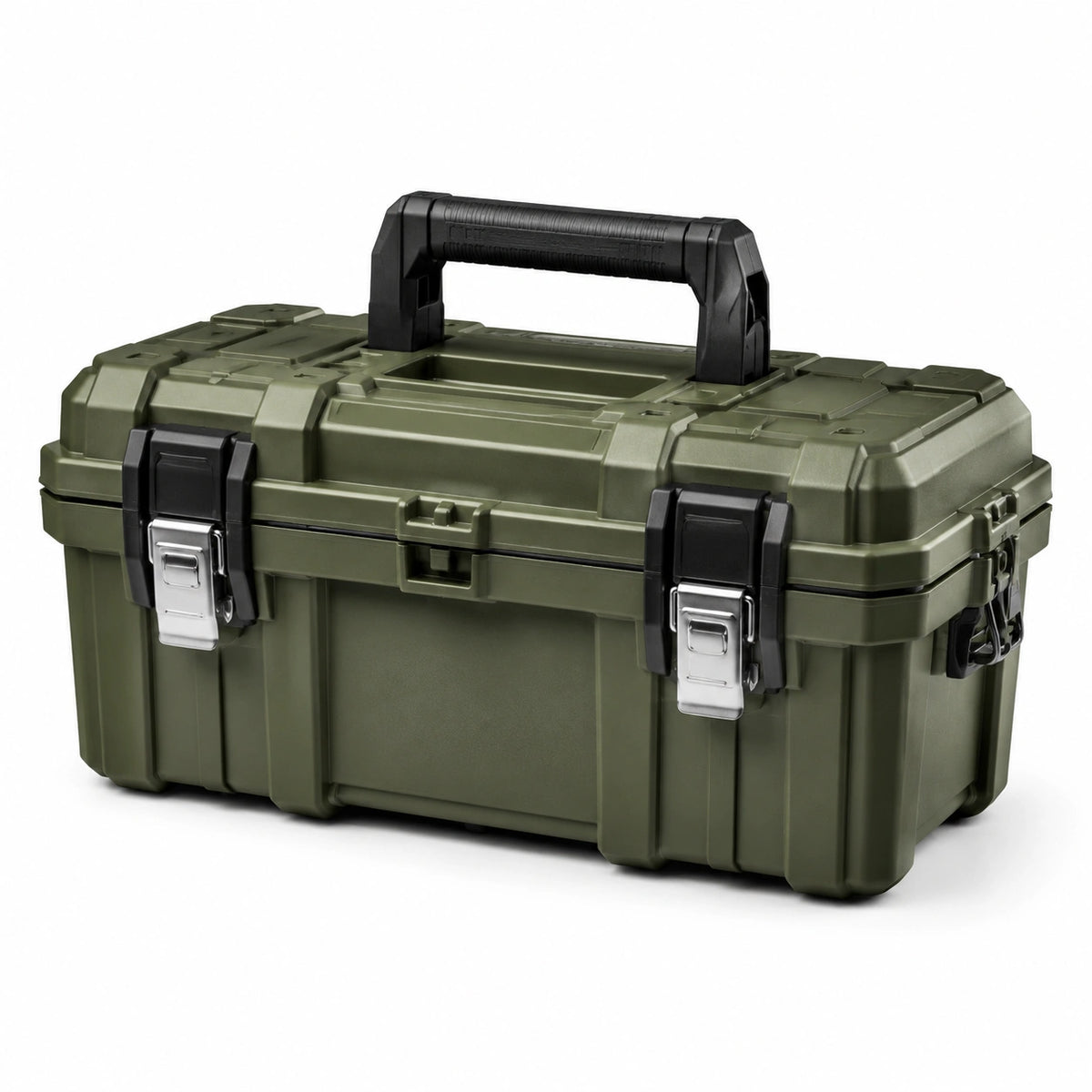 Caja de herramientas de plástico verde con cierres metálicos 40x22x18 cm