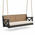 Columpio de porche de ratán y madera con cojín beige 180 cm