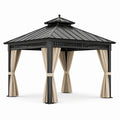 Pérgola de Aluminio con Techo de Acero Galvanizado y Cortinas de Poliéster, 3x4 m, Negro/Beige